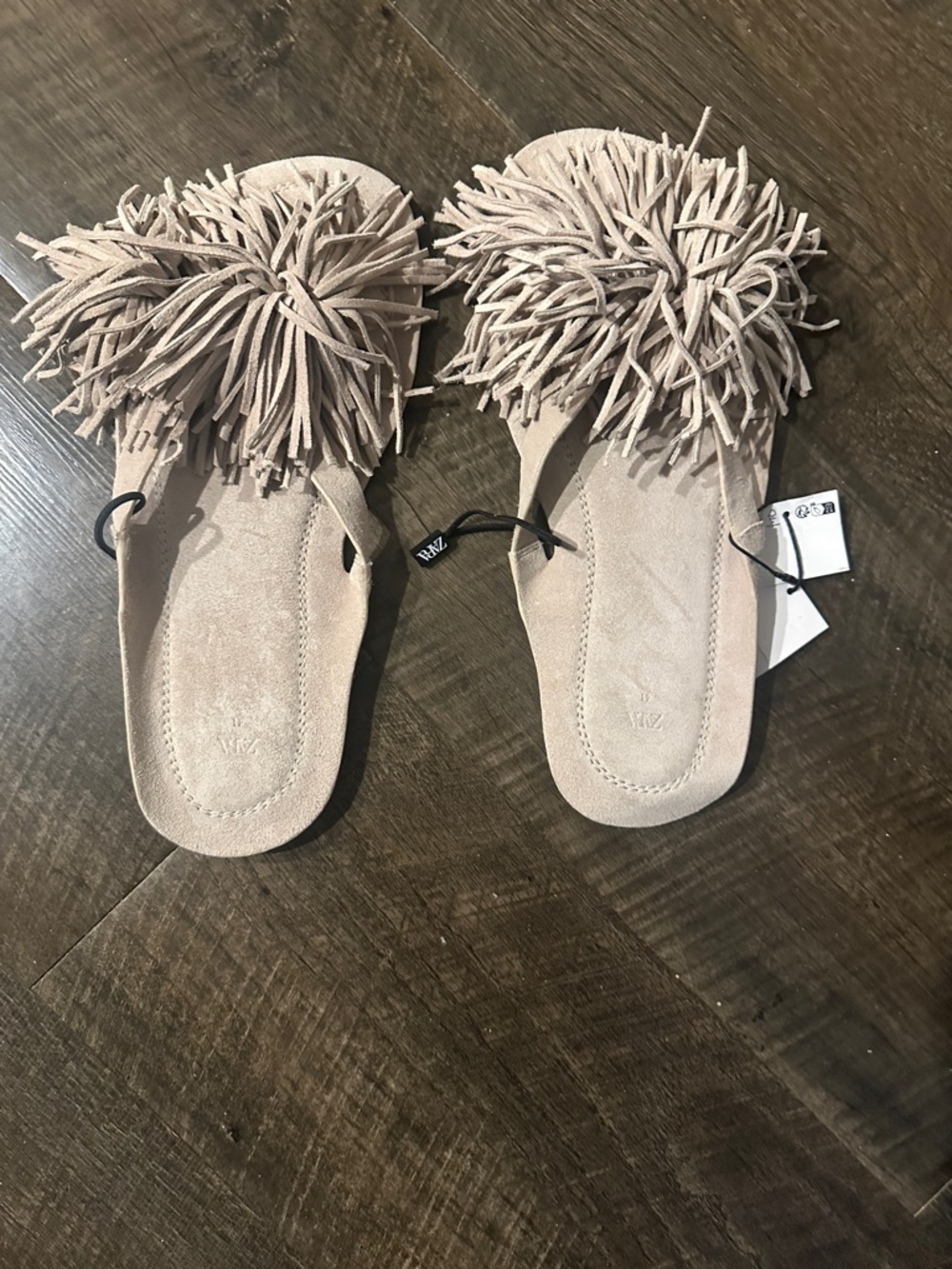 NEW - Zara Beige Fringe Suede Slide Sandal - Size 10 - Picture 4 of 6